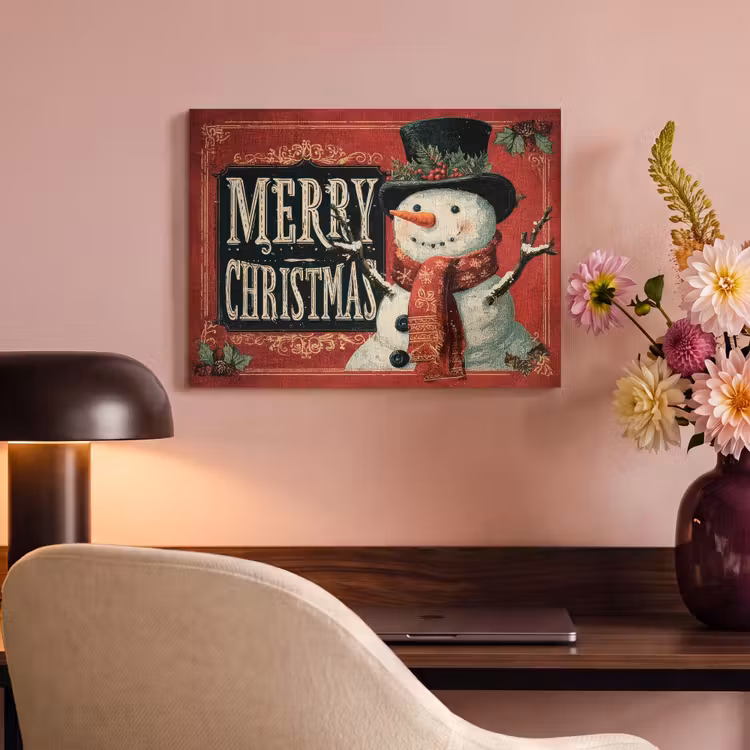 Akoestisch schilderij - Klassiek - Kerstgroet - Sneeuwpop - Rood — 4