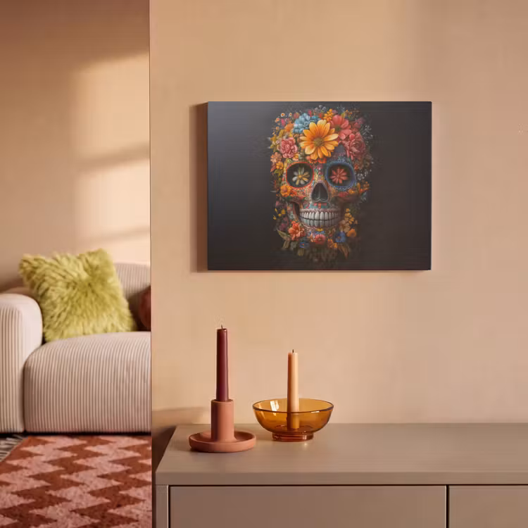 Akoestisch schilderij - Bloemen - Kleurrijk - Schedel — 2