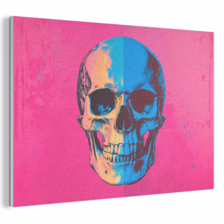 Akoestisch schilderij - Neon - Blauw - Pop-art - Schedel — 1