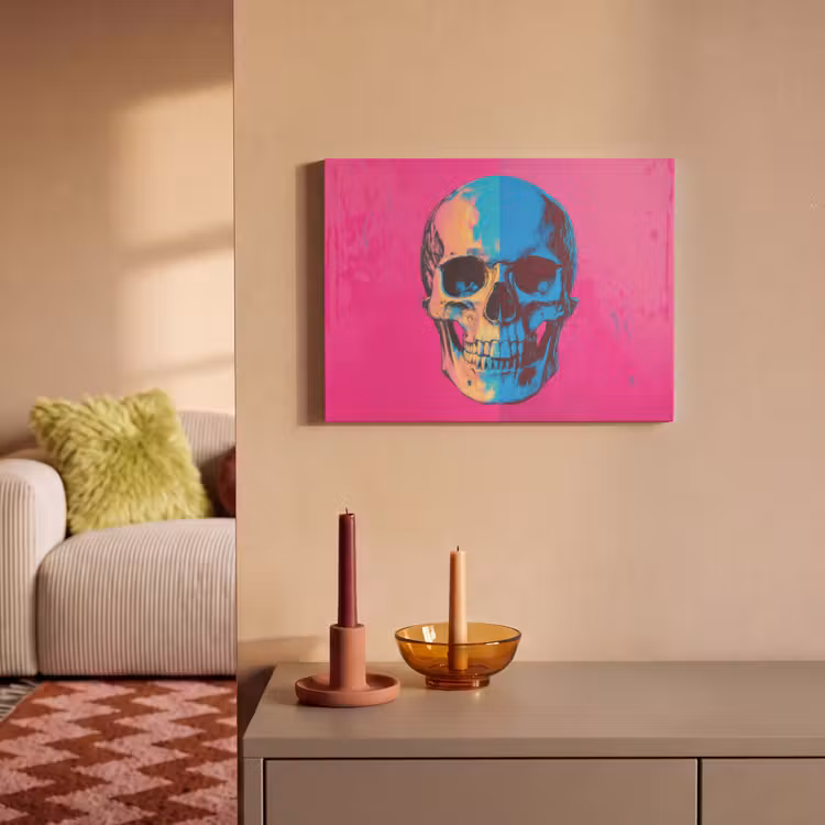 Akoestisch schilderij - Neon - Blauw - Pop-art - Schedel — 2