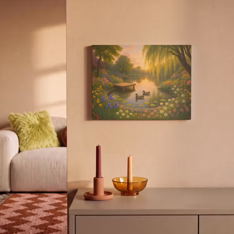 Akoestisch schilderij - Eenden - Vijver - Bloemen — 2