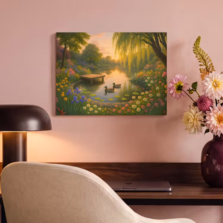 Akoestisch schilderij - Eenden - Vijver - Bloemen — 4