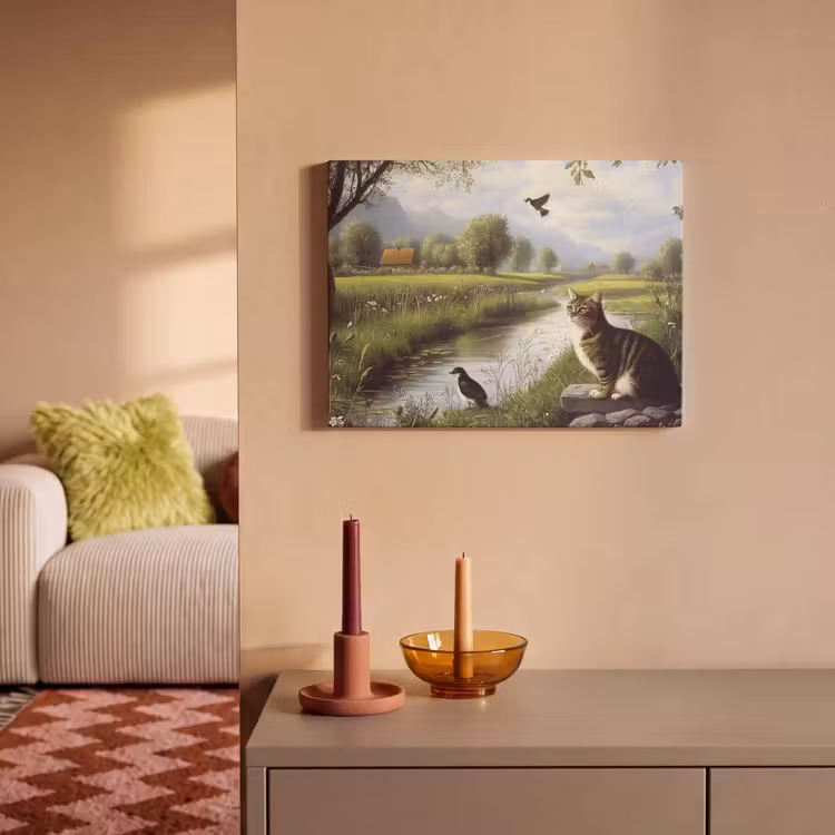 Akoestisch schilderij - Kat - Beekje - Weide — 2