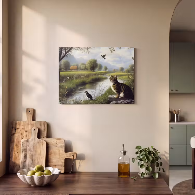 Akoestisch schilderij - Kat - Beekje - Weide — 3