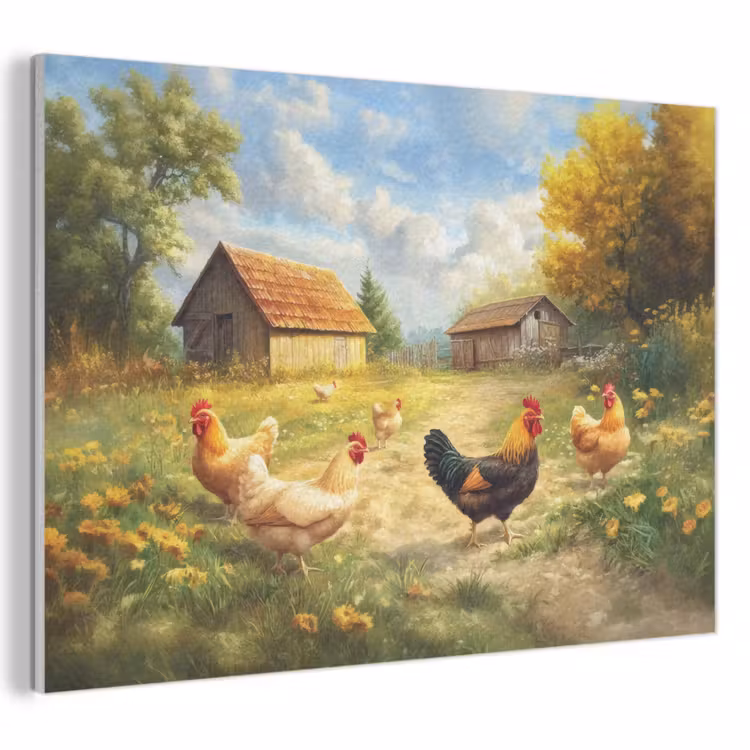 Akoestisch schilderij - Kippen - Landelijke rust - Natuur — 1