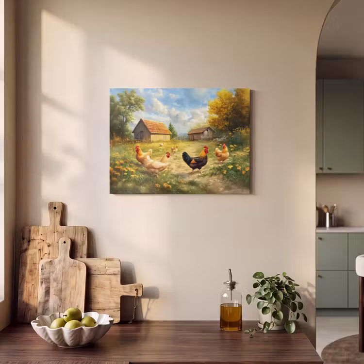 Akoestisch schilderij - Kippen - Landelijke rust - Natuur — 3