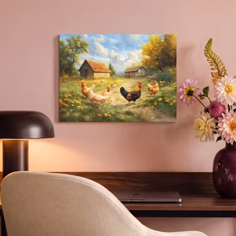 Akoestisch schilderij - Kippen - Landelijke rust - Natuur — 4