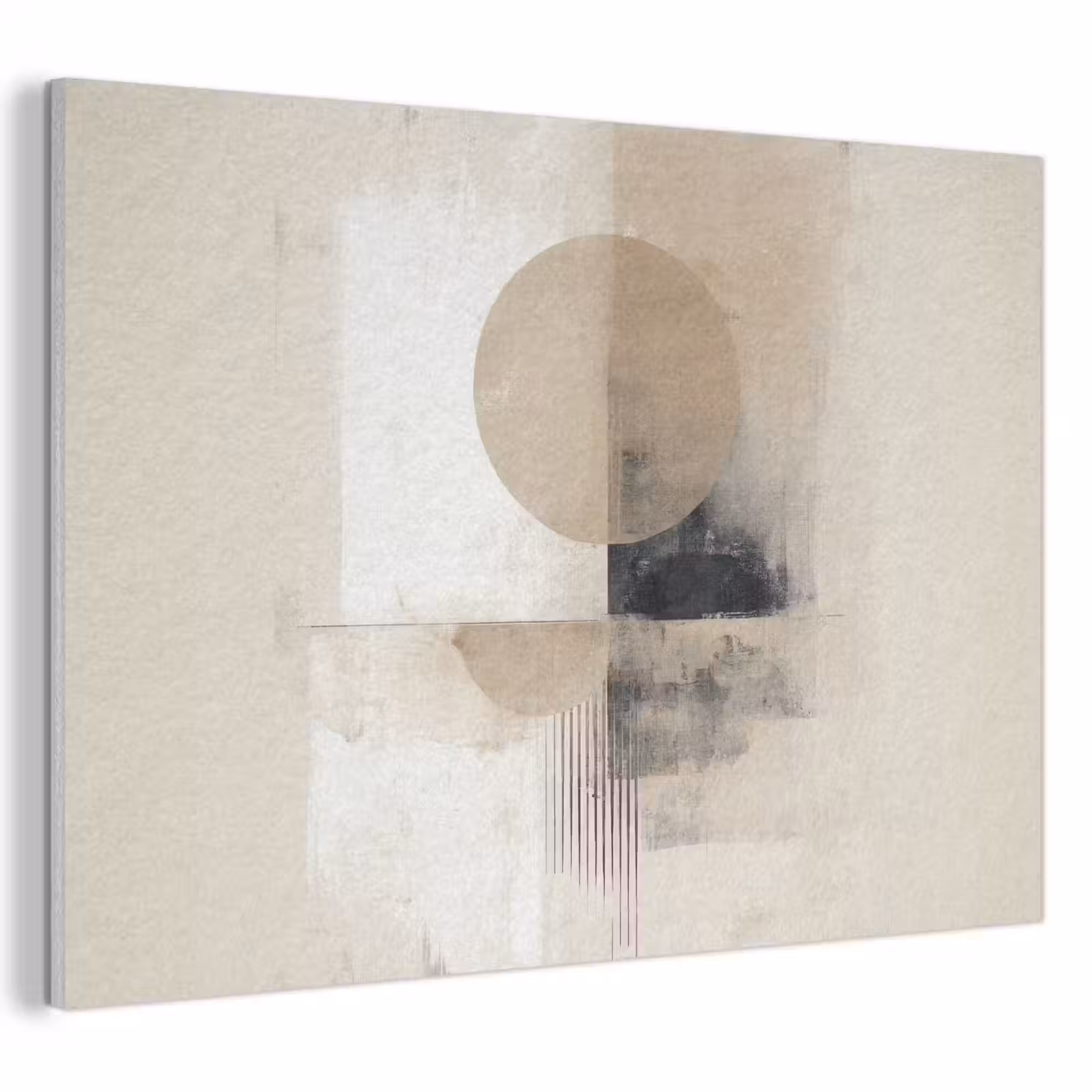Akoestisch schilderij - Cirkel - Compositie - Diepte - Beige — 1