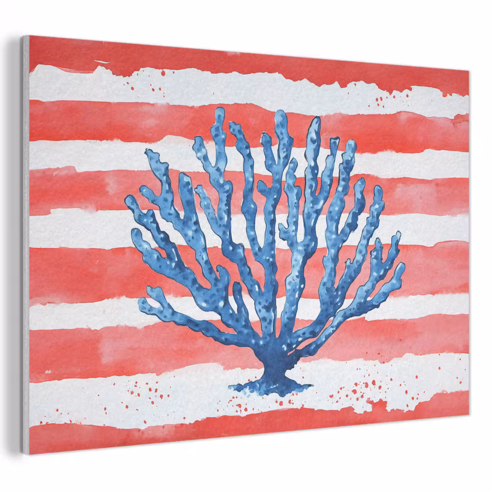 Akoestisch schilderij - Koraal - Verfstructuur - Rood - Blauw — 1