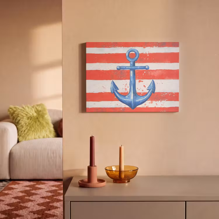 Akoestisch schilderij - Anker - Verfspatten - Rood - Blauw — 2