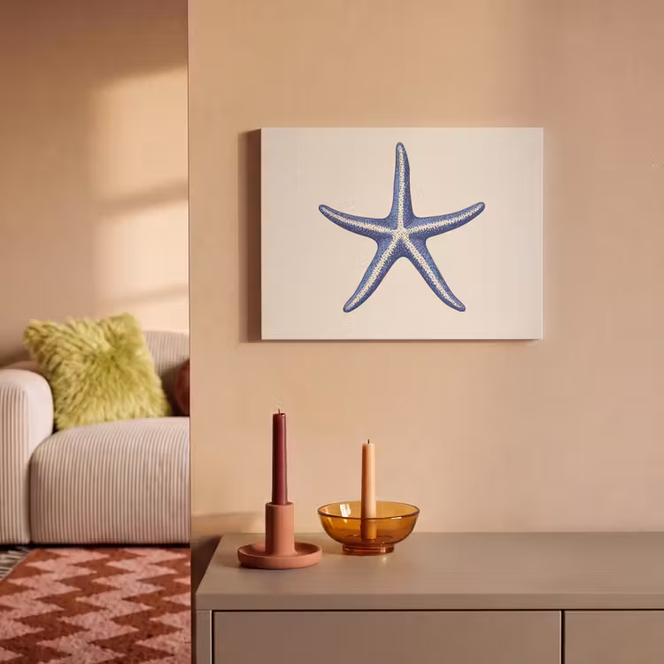 Akoestisch schilderij - Blauwe zeester - Minimalistisch - Beige — 2