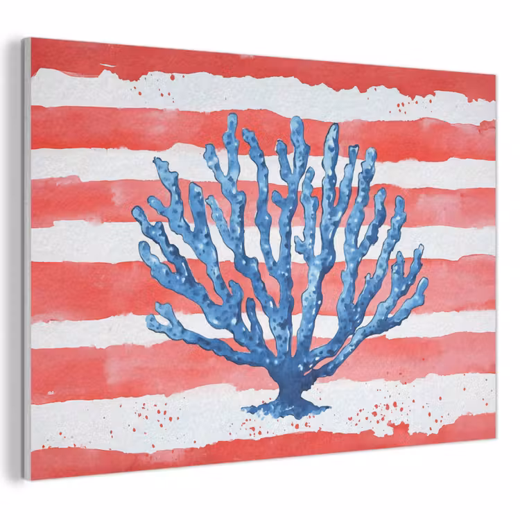Akoestisch schilderij - Koraal - Verfstructuur - Rood - Blauw — 1