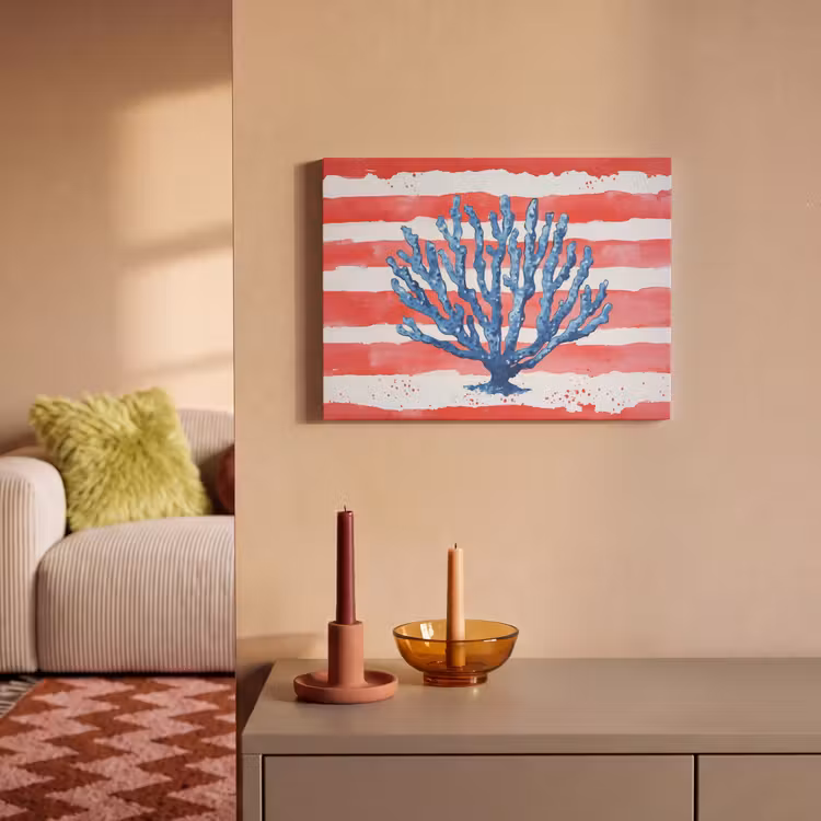 Akoestisch schilderij - Koraal - Verfstructuur - Rood - Blauw — 2