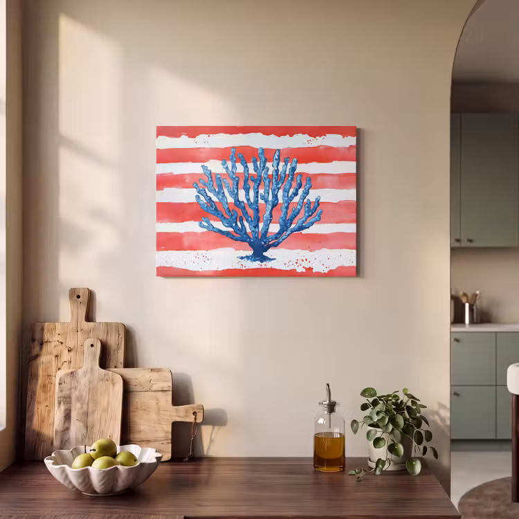 Akoestisch schilderij - Koraal - Verfstructuur - Rood - Blauw — 3