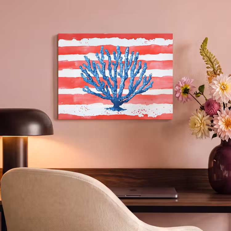Akoestisch schilderij - Koraal - Verfstructuur - Rood - Blauw — 4