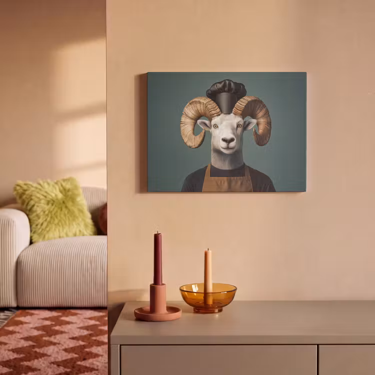 Akoestisch schilderij - Geit - Hoorns - Kokskleding — 2