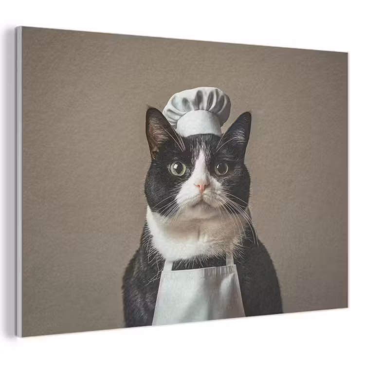 Akoestisch schilderij - Kat - Kokskleding - Zwart - Wit — 1