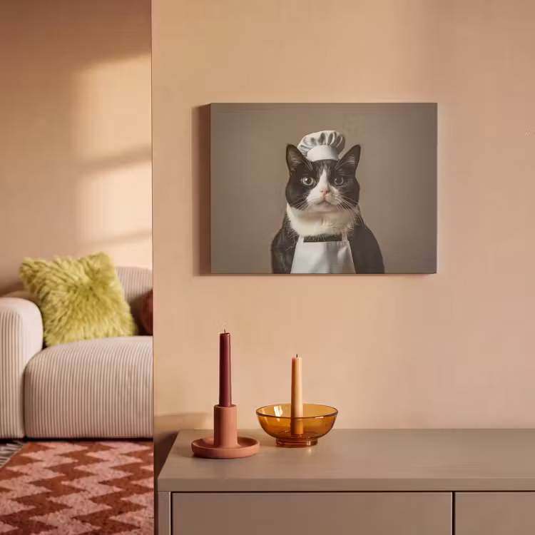 Akoestisch schilderij - Kat - Kokskleding - Zwart - Wit — 2