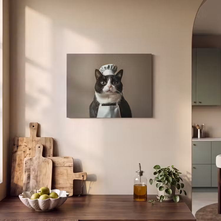 Akoestisch schilderij - Kat - Kokskleding - Zwart - Wit — 3