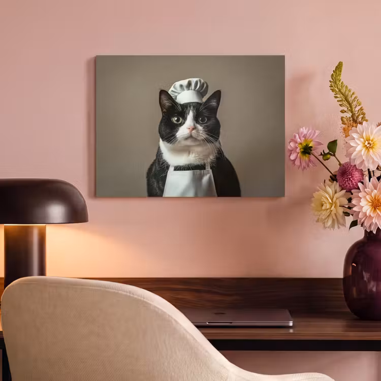 Akoestisch schilderij - Kat - Kokskleding - Zwart - Wit — 4