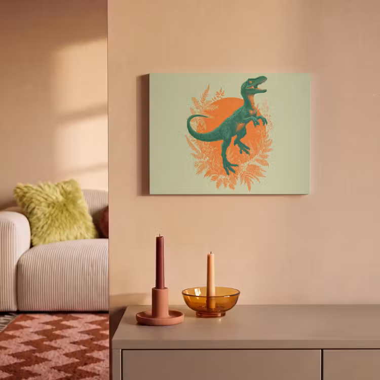 Akoestisch schilderij - Dinosaurus - Groen - Planten - Cirkel — 2
