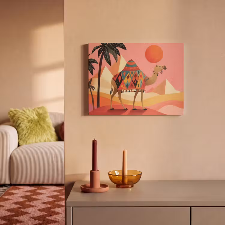 Akoestisch schilderij - Kameel - Pyramides - Rode zon — 2