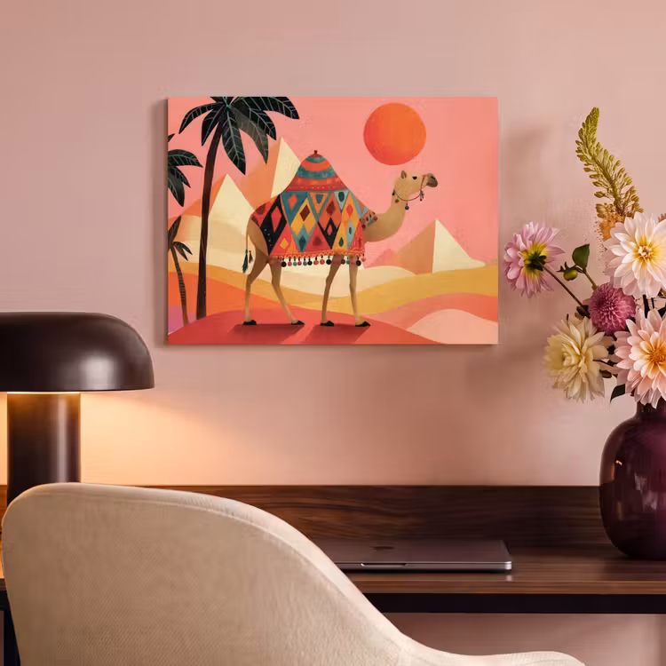 Akoestisch schilderij - Kameel - Pyramides - Rode zon — 4