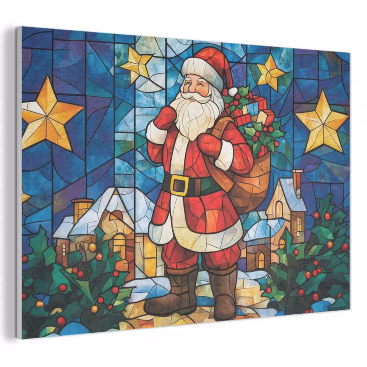 Akoestisch schilderij - Kerstman - Glas - Kleurrijk — 1
