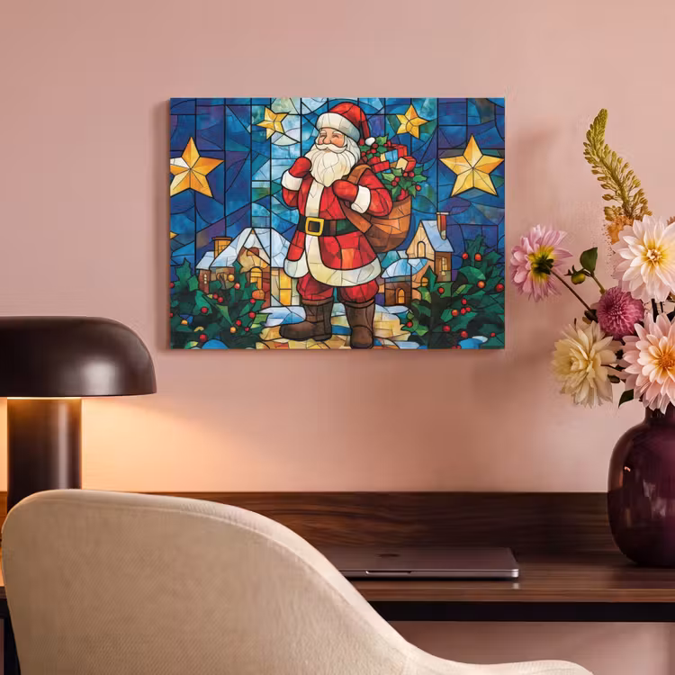 Akoestisch schilderij - Kerstman - Glas - Kleurrijk — 4