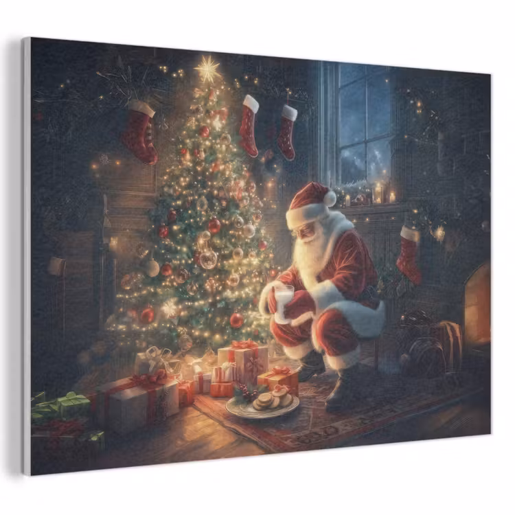 Akoestisch schilderij - Kerstman - Haard - Donker — 1