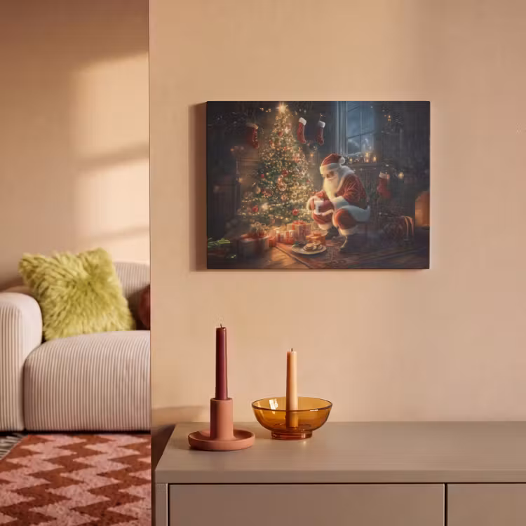 Akoestisch schilderij - Kerstman - Haard - Donker — 2