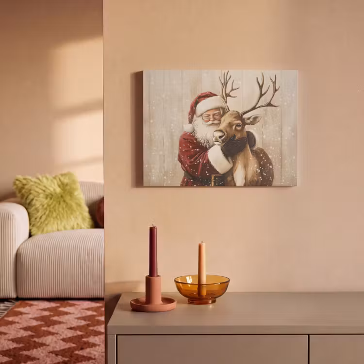 Akoestisch schilderij - Kerstman - Rendier - Sneeuw - Kleurrijk — 2