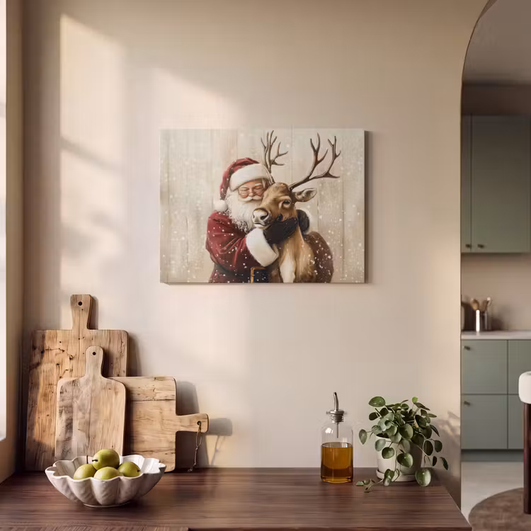 Akoestisch schilderij - Kerstman - Rendier - Sneeuw - Kleurrijk — 3