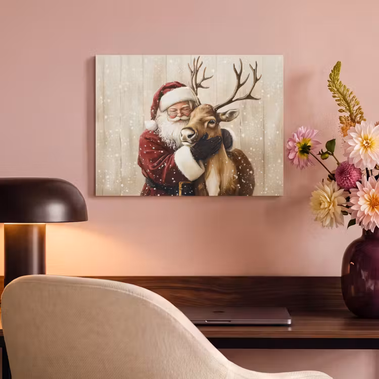 Akoestisch schilderij - Kerstman - Rendier - Sneeuw - Kleurrijk — 4