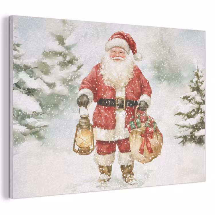 Akoestisch schilderij - Kerstman- Winter - Sneeuw - Wit - Rood — 1