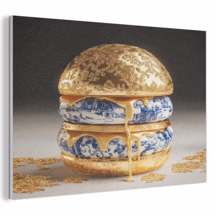 Akoestisch schilderij - Delftsblauw - Goud - Burger — 1