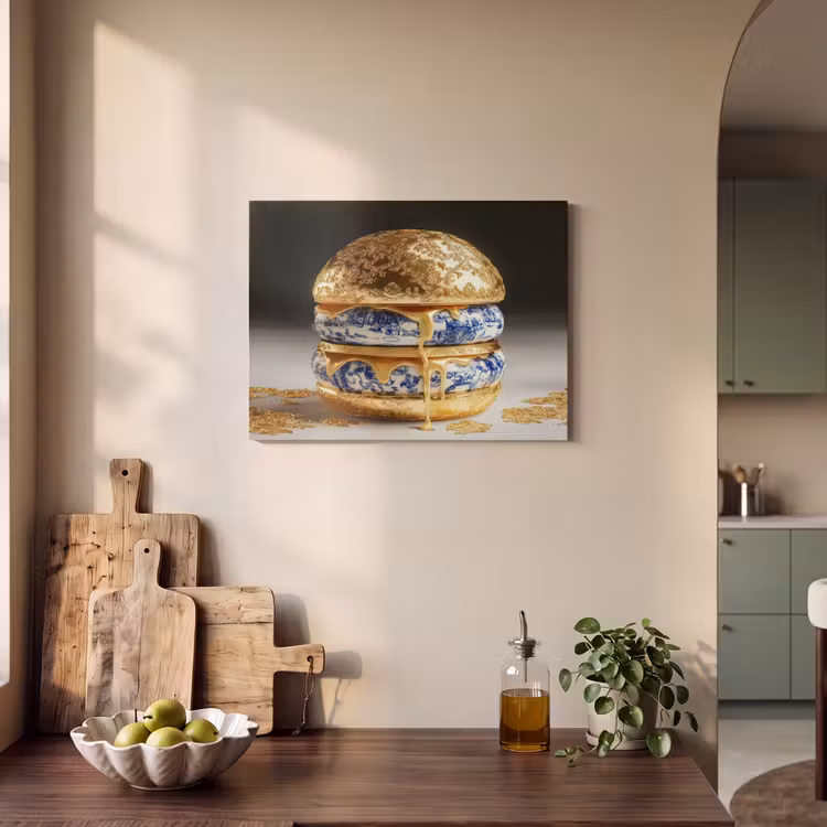 Akoestisch schilderij - Delftsblauw - Goud - Burger — 3