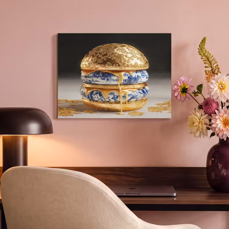 Akoestisch schilderij - Delftsblauw - Goud - Burger — 4