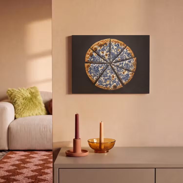 Akoestisch schilderij - Pizza - Eten - Delftsblauw — 2