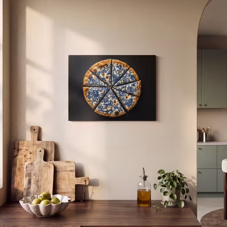 Akoestisch schilderij - Pizza - Eten - Delftsblauw — 3