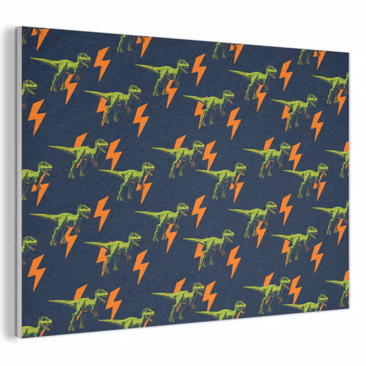 Akoestisch schilderij - Bliksemschichten - Oranje - Dinosaurussen — 1