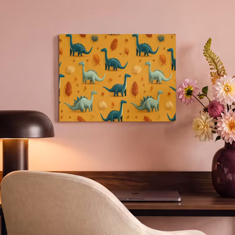 Akoestisch schilderij - Dinosaurussen - Stekels - Herfstbladeren - Bruin — 4