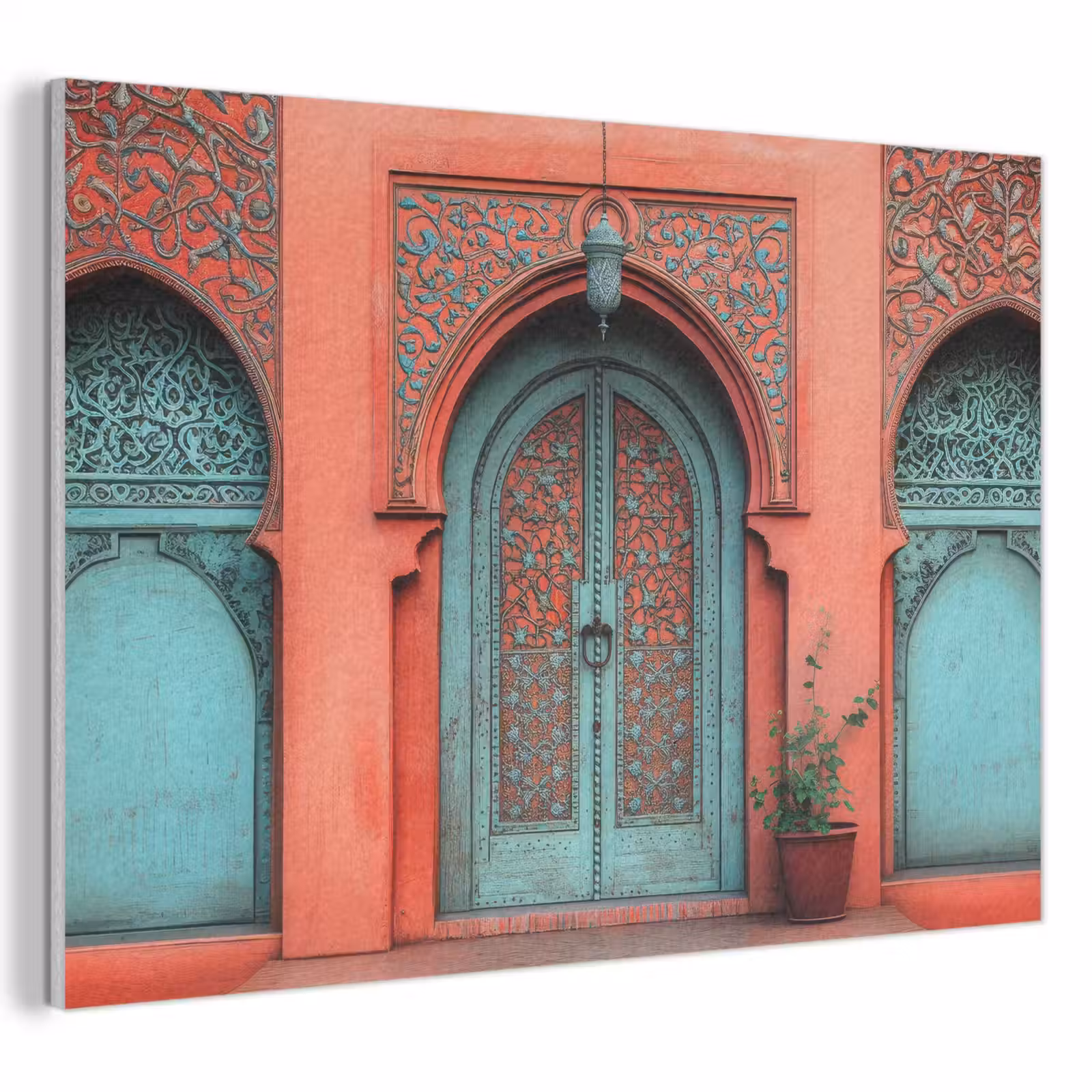 Akoestisch schilderij - Lantaarn - Deur - Turquoise — 1