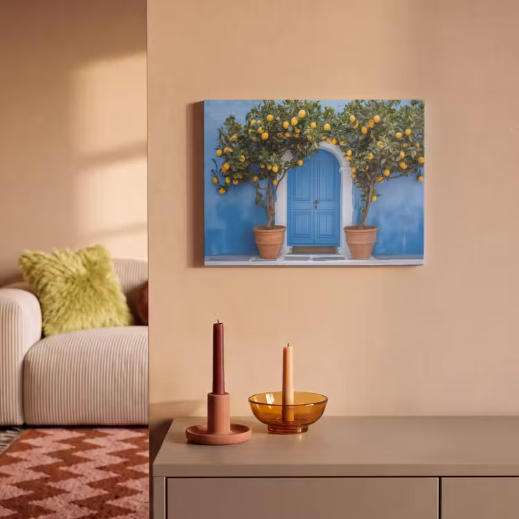 Akoestisch schilderij - Citroenbomen - Geel - Deur - Potten — 2