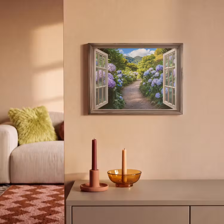 Akoestisch schilderij - Doorkijk - Hortensia - Pad - Natuur — 2