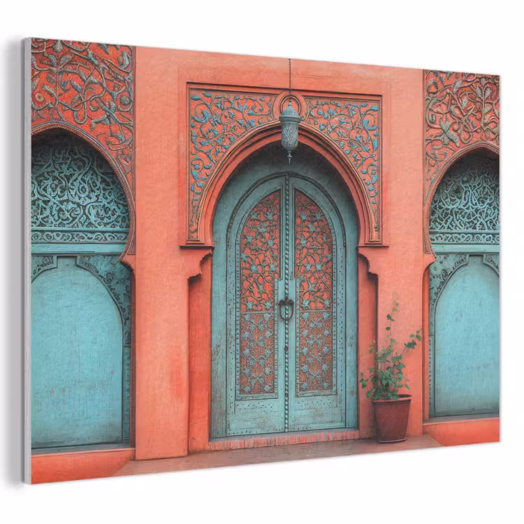 Akoestisch schilderij - Lantaarn - Deur - Turquoise — 1