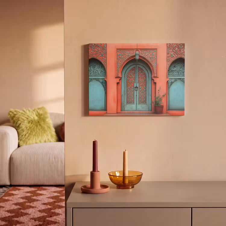 Akoestisch schilderij - Lantaarn - Deur - Turquoise — 2