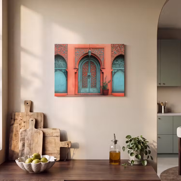 Akoestisch schilderij - Lantaarn - Deur - Turquoise — 3
