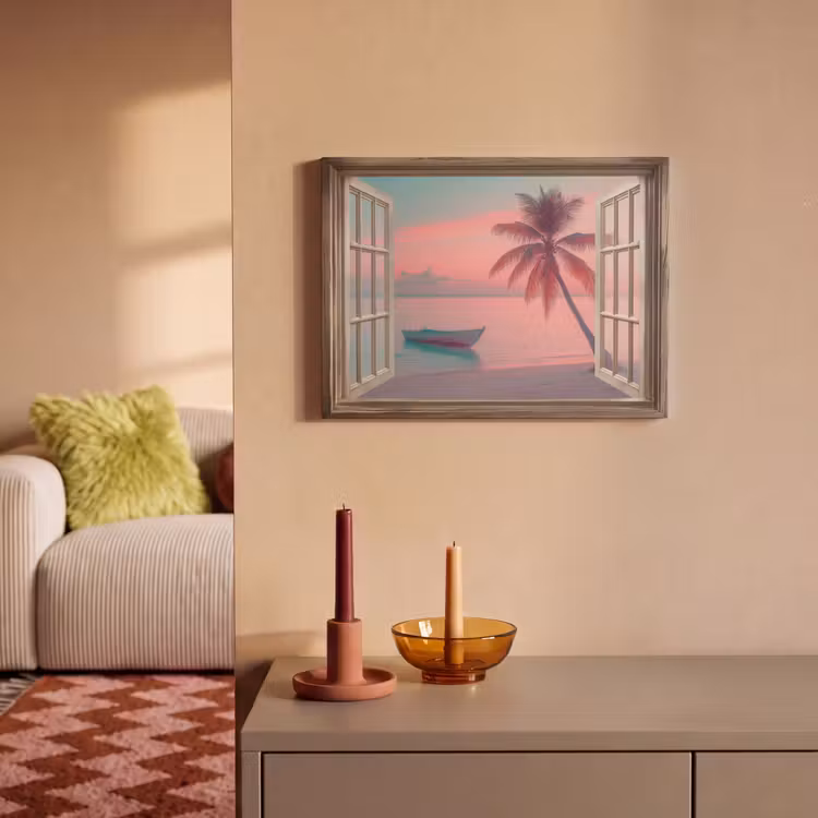 Akoestisch schilderij - Doorkijk - Strand - Palmboom - Tropisch — 2