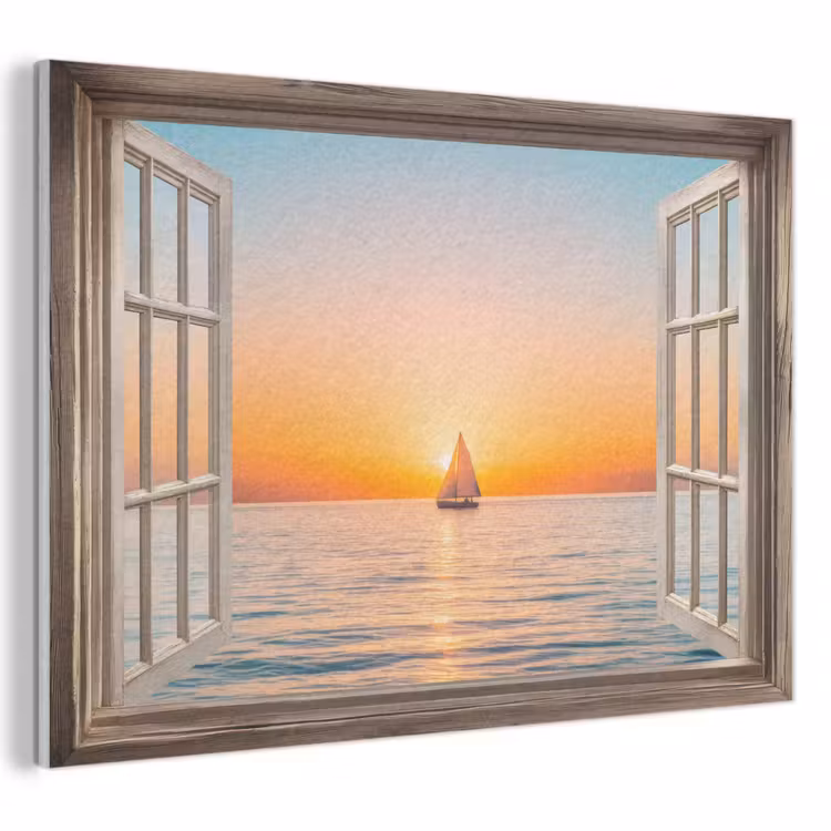Akoestisch schilderij - Doorkijk - Zee - Boot - Zonsondergang — 1